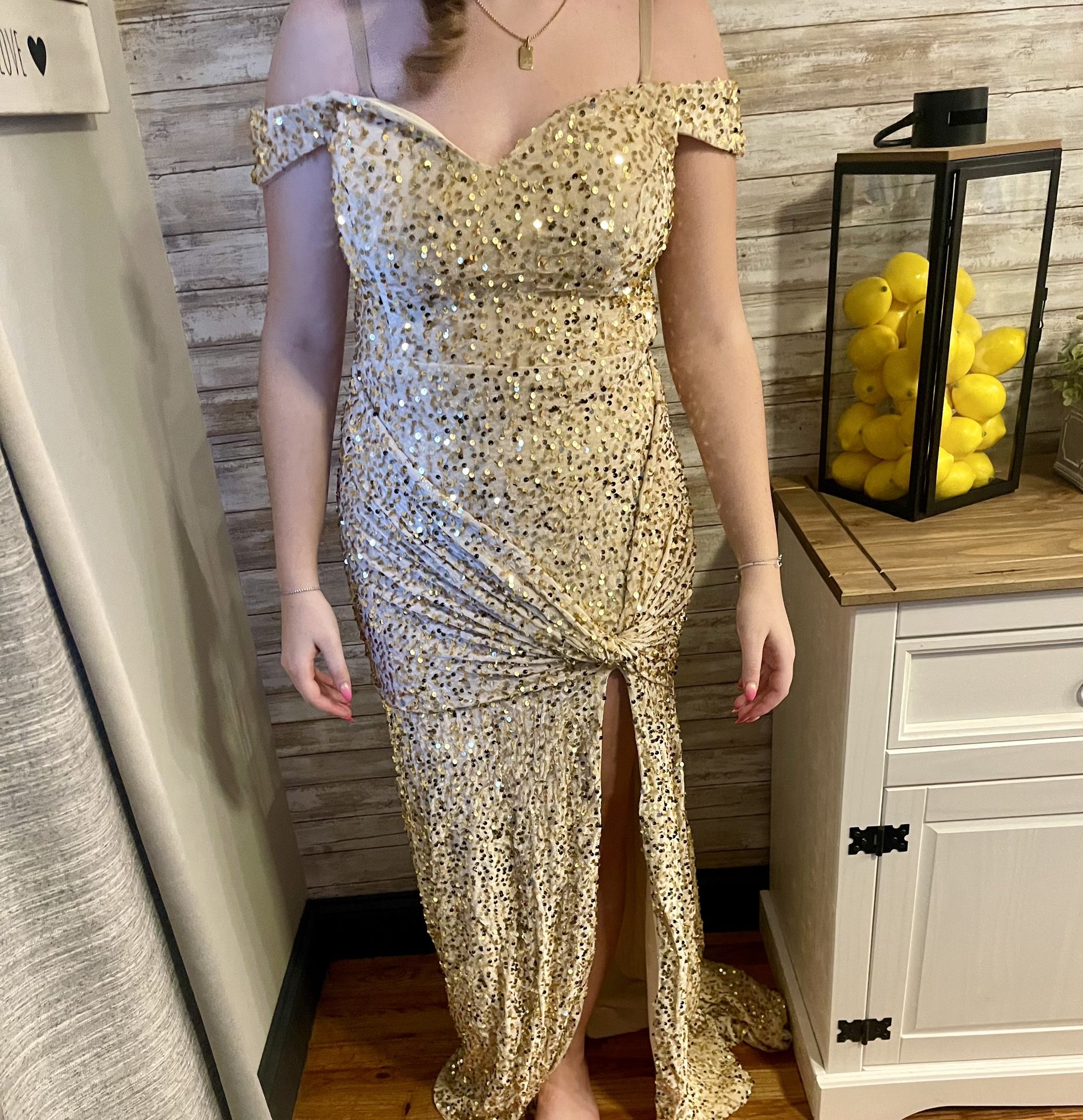 Gold Sequin Prom Dress