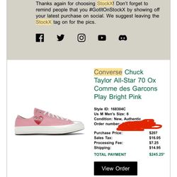 Converse Chuck Taylor All-Star 70 Ox Comme des Garcons Play Bright Pink