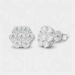 S925 Silver Flower Cluster 1CT MOISSANITE Stud Earrings