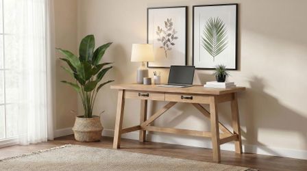 Coaster Fabian 54-Inch Computer Writing Desk with 2 Drawers – Distressed Light Brown