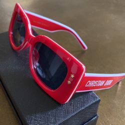 Christian Dior Red Acetate White Logo Sunglasses 