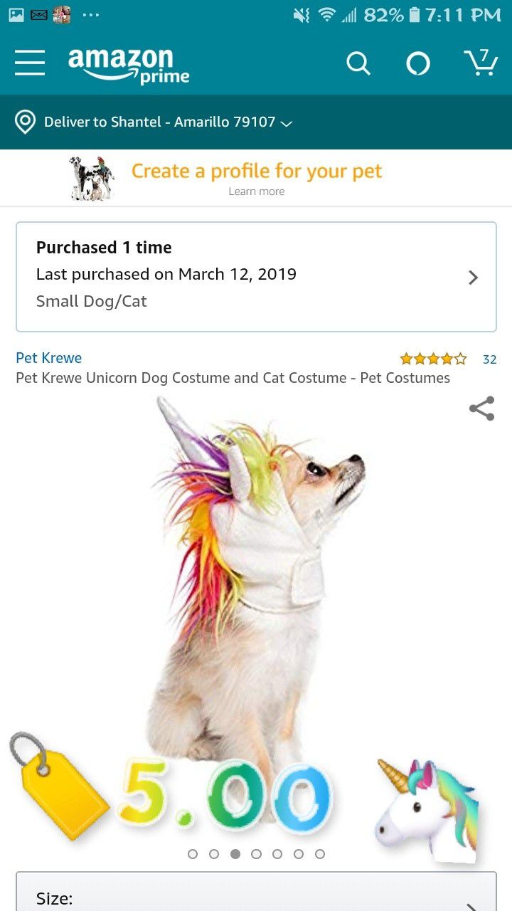 Unicorn dog/cat costume