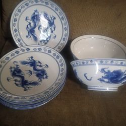 Blue Moon Chinosierie Porcelain Plates And Serving Bowls
