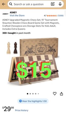Upgraded Magnetic Chess Set, 15" Tournament Staunton Wooden Chess Board Game Set with Magnets, Crafted Chesspiece ans Storage Slots for Kids Adult, In