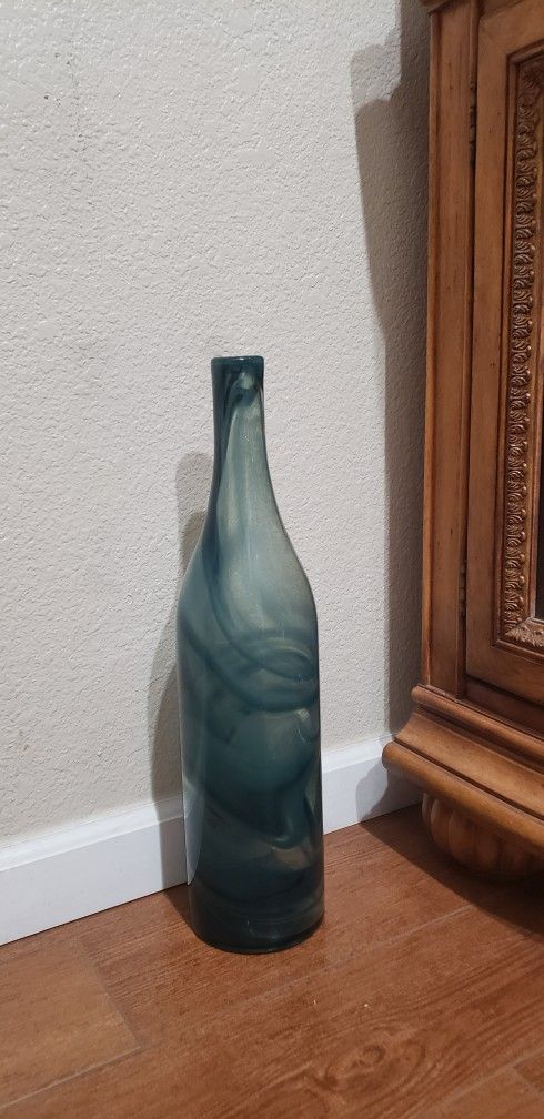 Large Vintage Art Glass Vase Aqua Blue Swirl Home Decoration