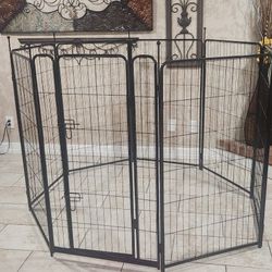 ADAVIN Garden Fence with Gate 48''H x 27'L 8 Panels, Heavy Duty Black Iron Metal Animal Barrier Fence, Indoor Outdoor Dog Playpen, Camping Fence, Gard