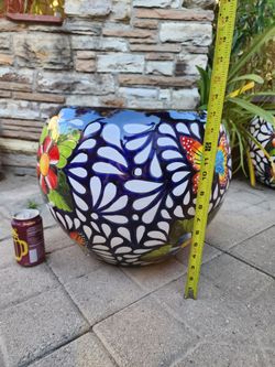 Blue Talavera-Style Planter Decor