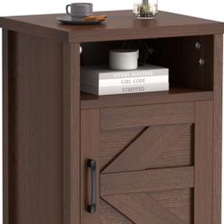 JUMMICO Farmhouse Nightstand, Modern Bedside Table with Barn Door and Shelf, Rustic End Table Side Table for Bedroom, Living Room (2 Brown)$70