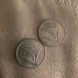 2 Vintage Italian Lire 10 Aluminum Coins 1951&1952