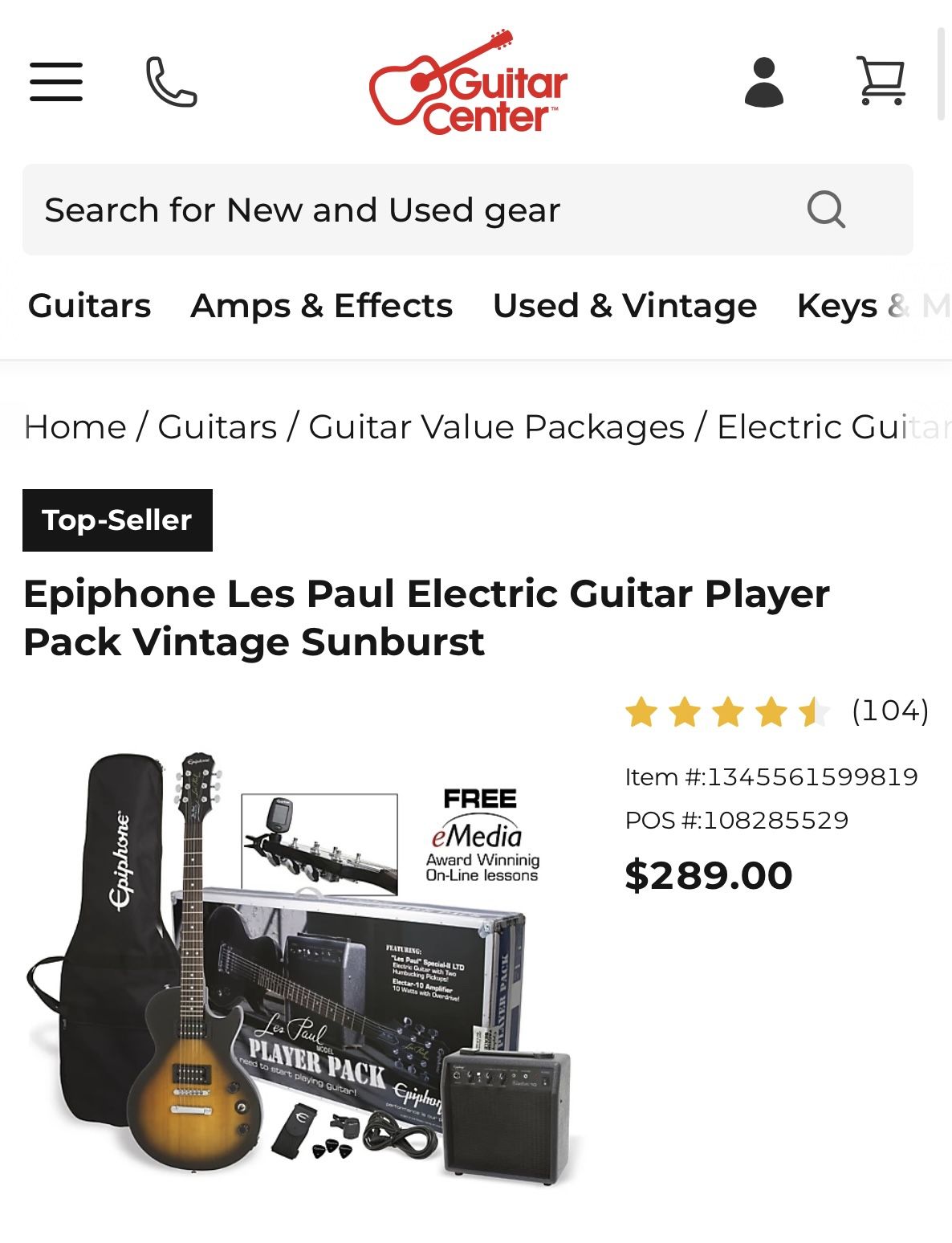  Epiphone Les Paul Electric Guitar Player Pack Vintage Sunburst