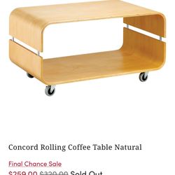 Concord Rolling Coffee Table Natural