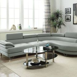 Brand New Grey Leather Adjustable Sectional Sofa 
