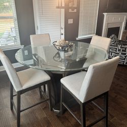 Modern Glass Bar Height Dining Set with 4 Chairs