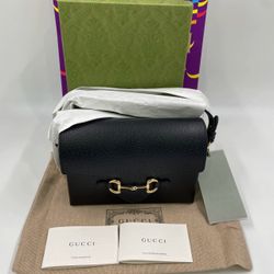 Brand New GUCCI Horsebit 1955 Shoulder Bag – Black Leather
