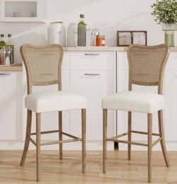 Dark brown and Beige Cane Back Rubberwood Barstool