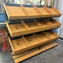 Large Rustic Wood Retail Display Fixture / Produce Display Rack on Wheels