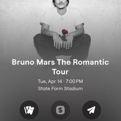 ** Two Floor Seat Tickets - BRUNO MARS 4/14 @ 7 pm | Section E Row 9 Seats 5-6 **