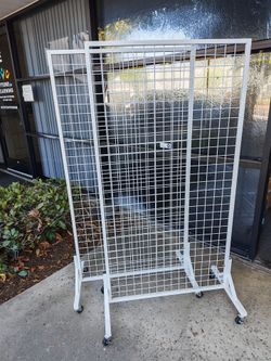 2-Pack 52' x 63 Gridwall Panel Display Stand with Wheels, Heavy Duty Freestanding Wire Grid Wall Display Rack, T-Base Floor Stand