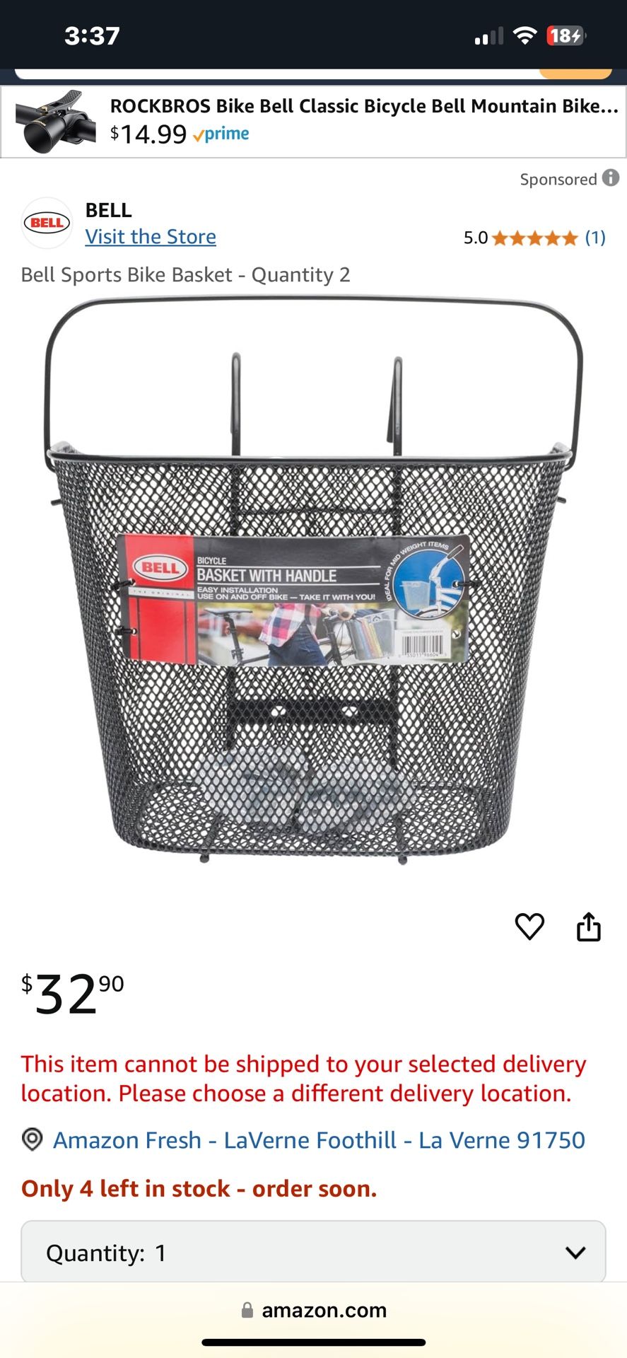 BELL Bicycle Basket With Handle