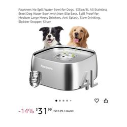 Brand new No Spill Water Bowl for Dogs, 135oz/4L All Stainless Steel Dog Water Bowl with Non-Slip Base, Spill Proof for Medium Large Messy Drinkers, A