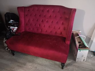 Red velvet couch