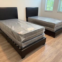 TWO NEW BED FRAME WITH MATTRESS AND BOX SPRING 6 PCS