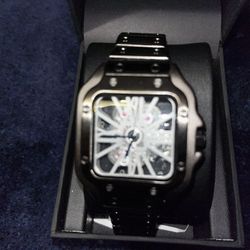 Santos Cartier Skeleton . Stainless Steel Dial See Through 