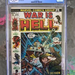 War Is He’ll #1 (1973) CGC 9.2 — White Pages; Bronze Age Marvel War Comic