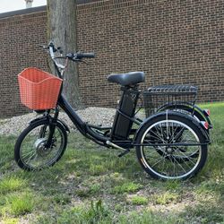 Electric Folding Tricycle With Pedal & Throttle Assist & Speed Up To 15 MPH - Black Color - Brand New