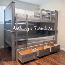 New Full Bunk Bed With Drawers And Memory Foam Mattress 