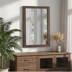Bathroom Mirror for Wall with Wooden Frame, 30"x20" Rustic Farmhouse Vanity Mirror with Solid Wood Frame, Rectangular Wall-Mounted Mirror for Bathroom
