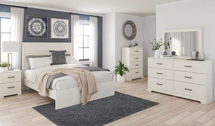 White-5Pc.Dresser,Mirror,Chest,Queen Panel Bed