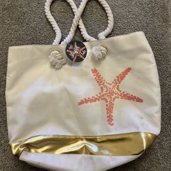 NWT Ion White Tote Bag With Starfish 