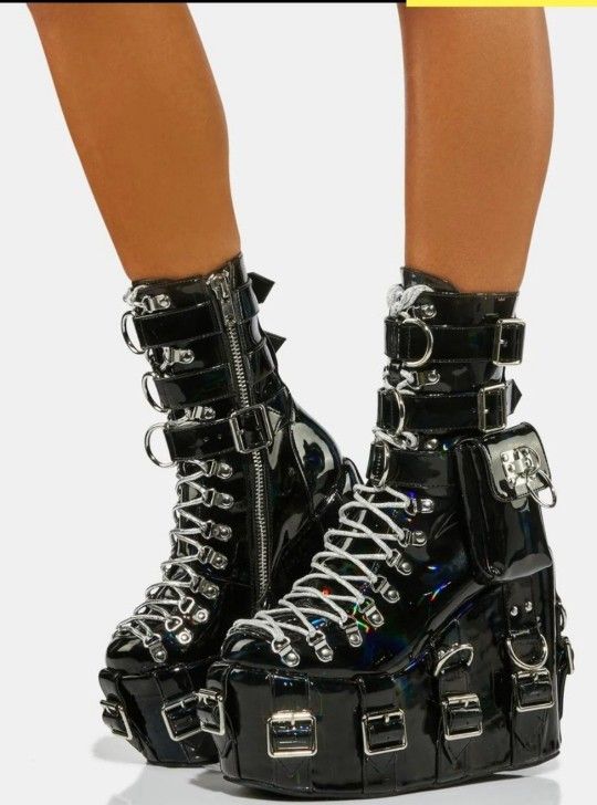 Sold Out Dolls Kill Club Exx Darkest Bounty Holographic Traitor Boots ..Rare