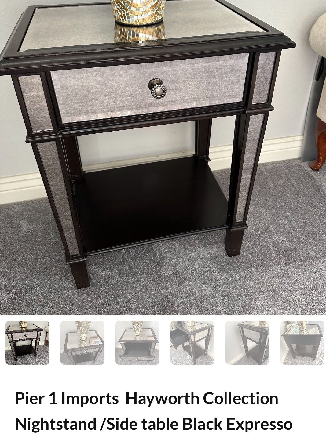 Pier 1 Imports Hayworth Collection Nightstand /Side table Black Expresso Wood & mirror