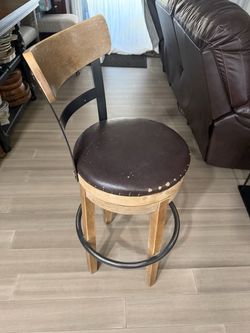 Industrial Bar Stool with Wood and Metal Frame