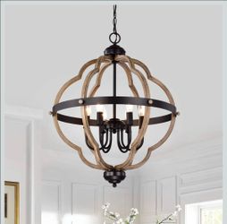 6 Light Chandelier, Black Globe Kitchen Pendant Lights Over Island, Diameter 21 Inch Hanging Ceiling Light