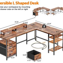 Furologee 66” L Shaped Desk with Power Outlet