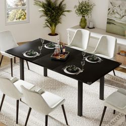 Feonase 63 Inch Extendable Kitchen Table, Modern Farmhouse Dining Table for 4-8, Wooden Dining Room Table for Small Space, Dining Room, Home Office, L