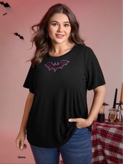 BLOOMCHIC Bat Neck Cut-Out Stretchy Embroidered T-Shirt (US12/Large)