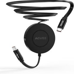 AGVEE 1.6ft Fixed / 2.3ft Extend USB-C to C Charger Cable Mountable One Way Retractable 60W Fast Charging Cord, Pocket-Sized for iPhone 16 15, Samsung