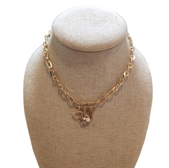 Juicy Couture Gold Toned Juicy Charm Link Necklace Bling Butterfly Monogram J New No Box