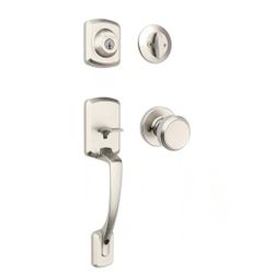 Henley Single Cylinder Door Handleset w/Round Maven Knob featuring SmartKey Security in Satin Nickel