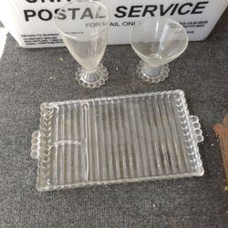 Antique Crystal Glasses and Trays Set