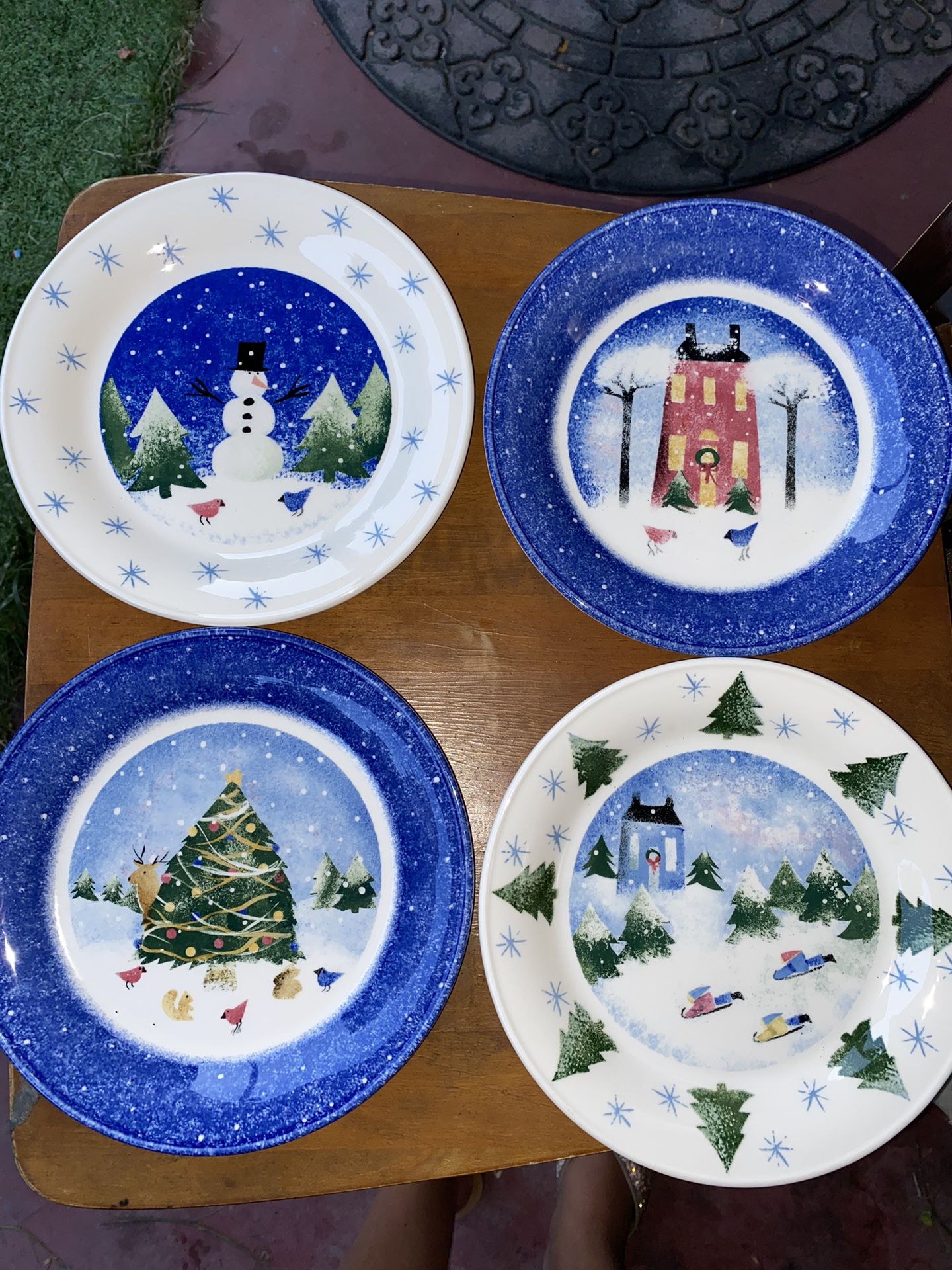 Set of 4 Nikko WINTER WONDERLAND Salad/Dessert Plates 1998 Deb Mores Blue/White