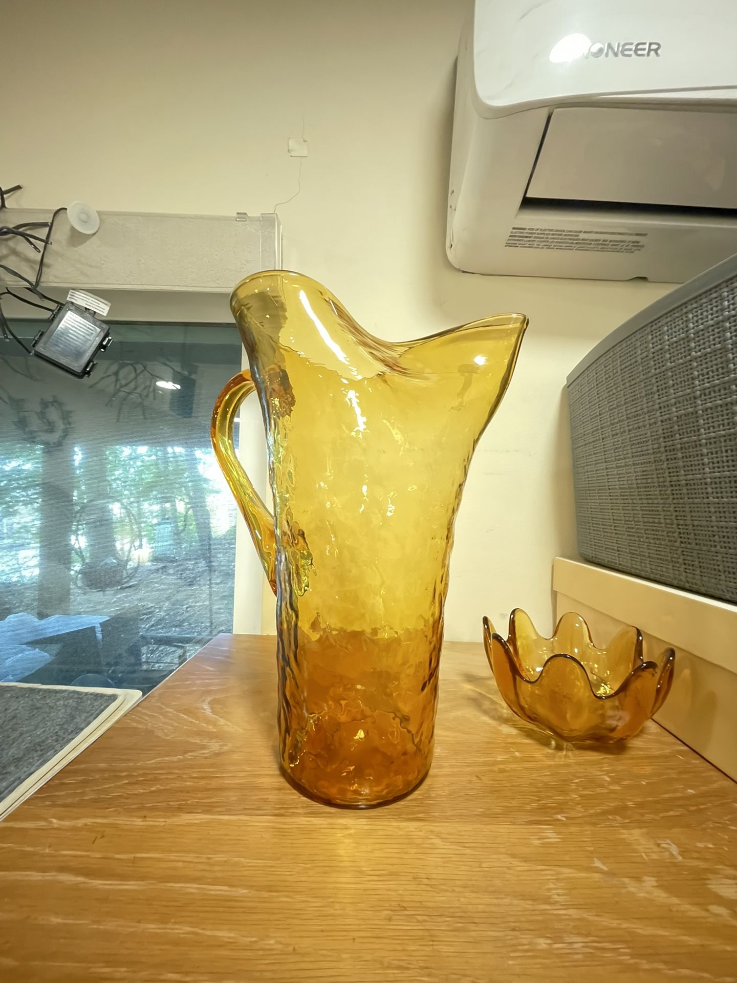 Vintage Mid-century Modern Amber Glass Pitcher