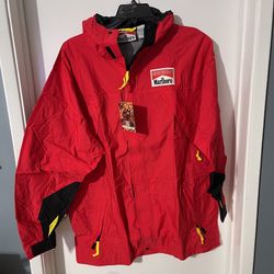 VTG Marlboro Adventure Team Mens Large Red Hooded Windbreaker Nylon Shell Jacket