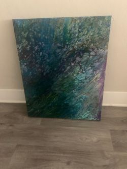 Original Abstract Acrylic Pour Painting 30x24 Teal Blue Green Canvas