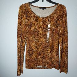 Jones New York Brown Shirt Top Size Small Womens Snakeskin Print NEW