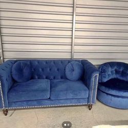 Blue Couch And Love Seat
